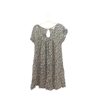 Sophia Eugene silk Black and Cream Geometric Short Sleeve Women's Dress